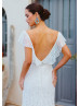 Ivory Lace V Back Slit Wedding Dress